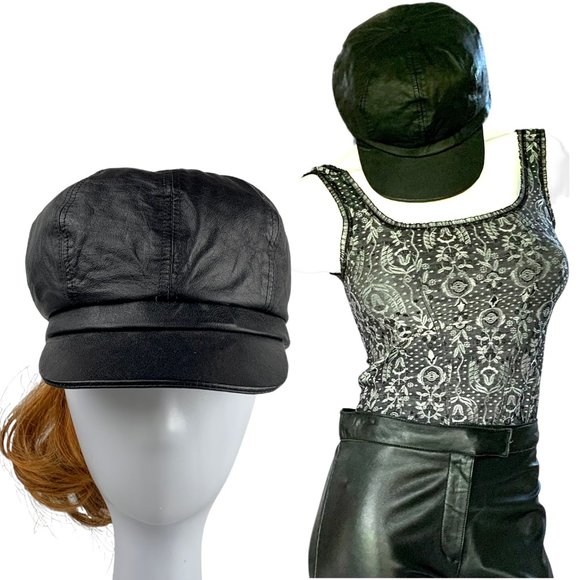 NEW Custom-made black leather newsboy cap - Picture 1 of 12